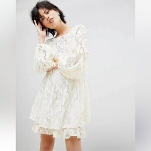 FREE PEOPLE Ruby Lace Dress w/ Tie Sleeves